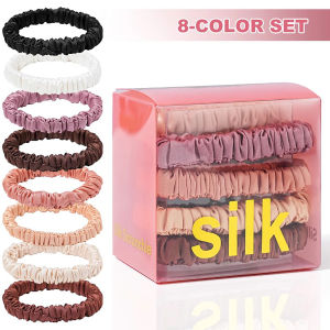 8PCS Box Pure Mulberry Silk Hair Scrunchie Handmade Hairbands Women Girl Hair Accessories Pure Color Natural HairTies