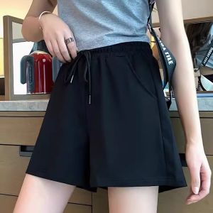 Black Cotton Sports Shorts Womens Summer New Loose Running Pants High Waist Casual Trousers Outerwear Five-Quarter Length