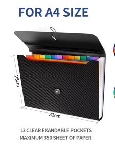 13 Pockets Expanding File Folder | A4 Letter Size Accordion Document Organizer for Classroom Home Office & Travel