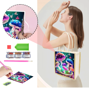 Túi Mua Sắm Vải Bố Họa Tiết Nấm Vẽ Kim Cương 1 Mảnh Nhẹ Có Thể Thay Thế Phong Cách Hiện Đại Kiểu Thêu Chữ Thập