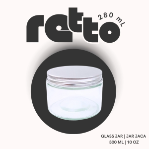 RETTO Straight Glass Jar 280 mL I Toples Kaca Tutup Stainless I Jar Selai I Jar Sambal