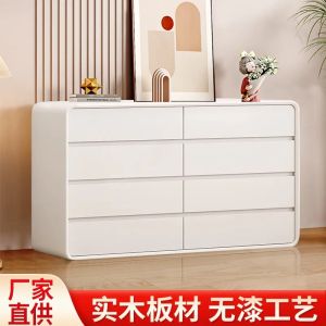 Luxury Cream Color Solid Wood Chest of Drawers Bedroom Nightstand No Installation Required Living Room Storage Cabinet Double Row Six Drawer Eight Drawer Cabinet