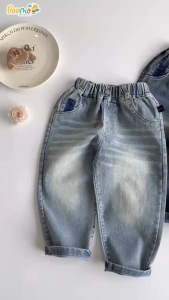 BE306 Quần Jean trơn basic form rộng cá tính cho bé trai phong cách BEEMO
