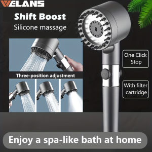 Welans High Pressure Shower Head 3 Modes Adjustable Water Saving Shower One-Key Stop Water Massage Shower Head with Filter Element