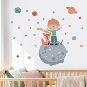 Decal giấy dán tường trẻ em Hoàng tử bé & Vũ trụ-Trang trí phòng cho bé trai