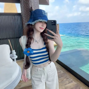 chaqi | Trendy Stripe Halter Top Short Fit Summer Wear