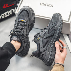 Mens Running Sports Casual Dad Shoes Comfortable Soft Bottom Breathable Trendy Tire Bottom Youth Synthetic Leather Lace-Up