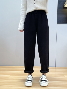 High Waist Thickened Woolen Casual Pants Womens Elastic Waist Loose Fit Commuter Trousers Suits High Waist Long Pants