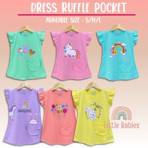 DRESS MOTIF ANAK USIA 2 - 6 TAHUN \\\"RUFFLE POCKET\\\" / DRESS DASTER ANAK PEREMPUAN KELFI