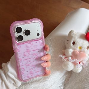 Sanrio | Cute Wave Full Screen Line KT Case For iphone 17 16 15 Pro Max Fashion Cartoon Sanrio Shockproof Protective Acrylic Phone Cover