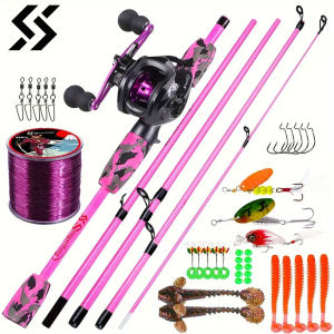 Sougayilang Fishing Combo 1.7m Medium Action Fiberglass Rod 7.2:1 High-Speed EVA Handle Baitcasting Reel With Lures Accessories
