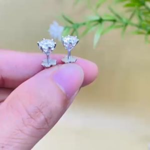 Khuyên tai nữ bạc xi bạch kim 6 chấu nụ đá tròn chuôi vặn size từ 4-8mm Bông tai nam bạc ý S925 xi vàng trắng đẹp Hoa tai bạc thật mạ vàng thiết kế sang trọng và đẳng cấp có bán lẻ 1 chiếc - KIM LỘC PHÁT B6CV