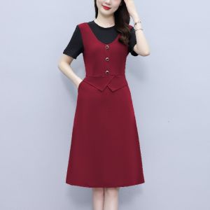 90kg fat girl can wear fake two piece women short sleeve dresses fit and thin casual fashion korean version new patchwork dress lady chaliss dress