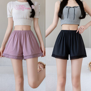 Miiow | Womens Loose Ice Silk Safety Pants No Roll Hem Home Comfortable Sleepwear Anti-Light Walking Bottoms Casual Short Trousers