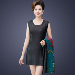 Sanzhai Ruched Plus Size Silk Both Sides Wear Jacket Ethnic Style Lightweight Coat over the Knee Chinese Style Top Mother Dress Female