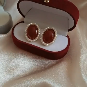 Vintage Wine Red Elegant Pearl Royal High-end Earrings Ear Studs Accessory Jewelry Accessory