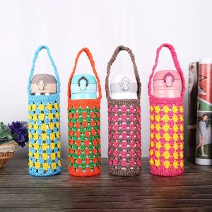 JIYAN2866 Knitted Water Bottle Cover with Strap Handmade Cup Pouch Portable Reusable Water Bottle Bag Water Bottle Accessories