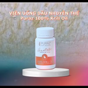 Viên uống dầu Nhuyễn thể Puraz 100% Krill Oil thành phần 100% Dầu Nhuyễn thể tinh khiết có tác dụng Hỗ Trợ Tim Mạch Tăng Sức Khỏe Cho Não Bộ và Dây Thần Kinh…Dạng Viên Nang Mềm Hộp 60 viên. Xuất xứ: New ZeaLand