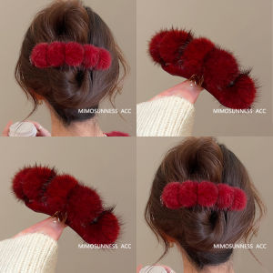 New Year Red Retro Plush Hair Clips Womens 2025 Model Safety Substitute Back of Head Hair Accessories Shark Clamp