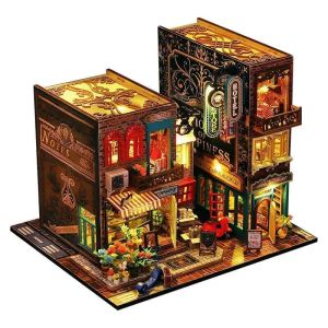 CONUSEA | 3D Wooden Shop Miniature Cottage Doll Houses DIY Assembly Model Kit Street View Building Block Puzzle House With Light Xmas Gift