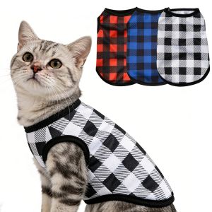 Soft Cat Clothes Breathable Plaid Print Sleeveless Pet Vest Cozy Kitten Shirt For Small Medium Dogs Cats Puppy Sphynx Apparel