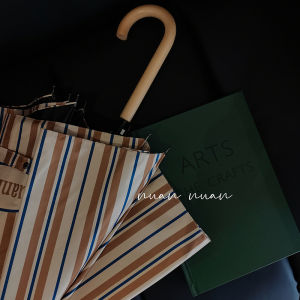 Retro American Striped Long Handle Umbrella Womens Sunshade Rainproof Windproof High Aesthetic Stainless Steel Rod Sunshade