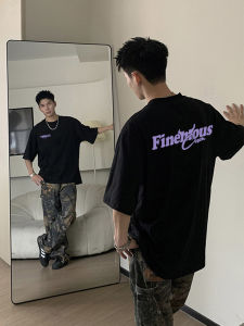 American High Street Simple Vibe Pure Cotton Short Sleeve T-Shirt Summer Mens Versatile Small Collar Casual Trendy Top Ins