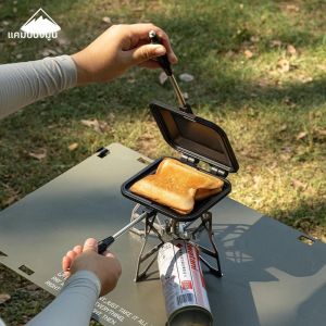 Campingmoon อลูมิเนียมอัลลอยด์ทอด Baking Toast ขนมปัง Tong Maker เครื่องทําความร้อนกลางแจ้ง Bakeware Camping Cooker Toast แซนวิช PAN Maker
