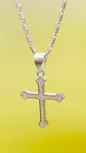 Dây chuyền bạc bạc ý S925 xi bạch kim kiểu vuông chạm móc máy chấm bi size 1li2 dài 4 tấc 5 Mặt dây chuyền bạc mạ vàng trắng kiểu thánh giá nhỏ Vòng cổ bạc xi kim thiết kế thanh lịch và đẳng cấp - KIM LỘC PHÁT DBD03