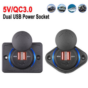 QC 3.0 Dual USB Car Charger Socket Quick Charge with Sliding Cap 12V/24V 36W Fast Charger Power Outlet for Car Boat Bus RV Boa