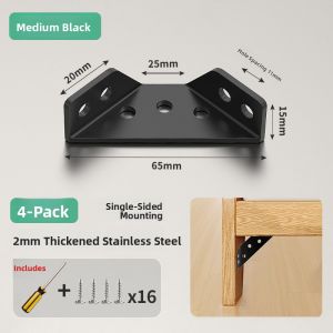 MONLEYTA | Black Bed Corner Brackets Frame Strengthening Tools Wood Bed Repair Anti- shake Stainless Steel Bed Angle Irons Fixed Parts