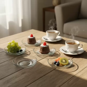 Set 6 Đĩa Lót Cốc/Ly Thủy Tinh Tròn Trong Suốt Cao Cấp D-10cm  Lót Tách Trà Cà Phê Bánh Ngọt Trang Trí Bàn Ăn