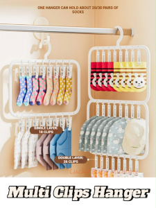Double Layer 26 Clips Hanger Rack/Multifunctional Storage Drying Rack/Underwear Hanger Organizer