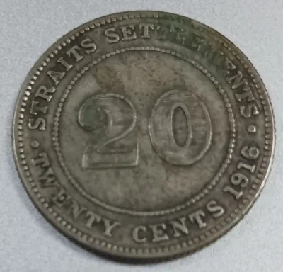 1916 Strait Settlement 20 cents silver coin key date