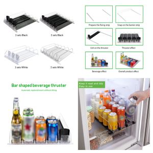 【Homelements】เครื่องดื่มOrganizer Dispenser Spring Pushเครื่องดื่มกระป๋องPush Rackปรับความกว้างโซดาขวดPusherสำหรับตู้เย็น