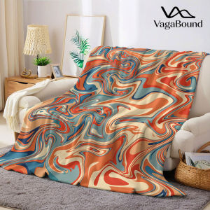 retro orange blue marble swirl Flannel Blanket Warm Soft Halloween Christmas Decorative Couch Warm Cozy All-Season Gift