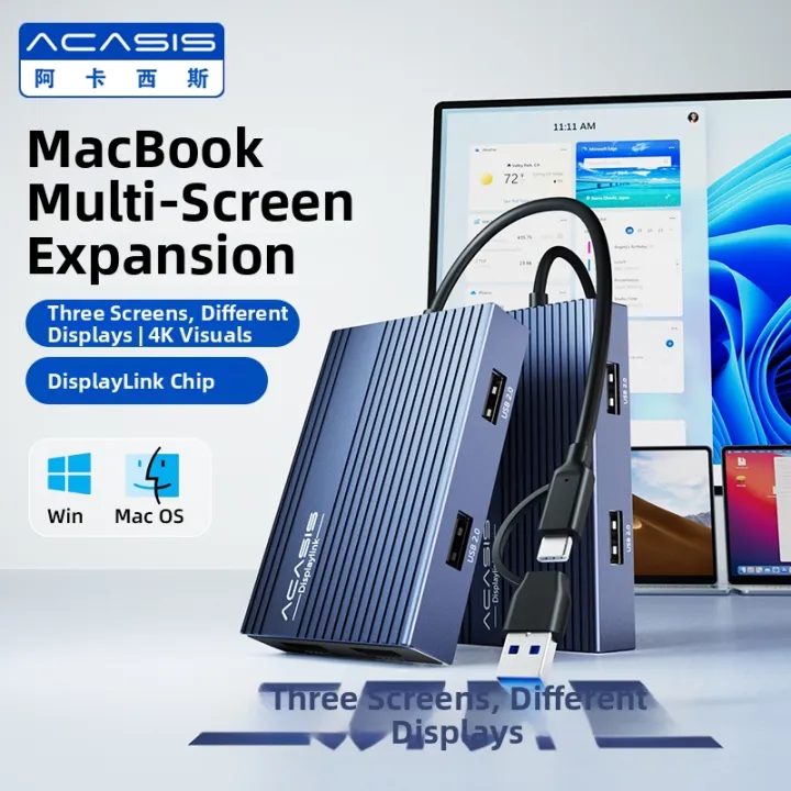 Acasis | Tri-Display HDMI 4K 60Hz Docking Station Compatible with M1/M2/M3 MacBook DisplayLink Type-C