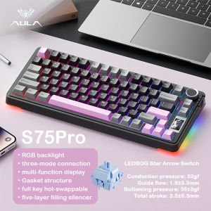 AULA | AULA S75 Pro 75% Tri-Mode Mechanical Keyboard TFT Screen Metal Knob Hot Swap Gasket RGB PBT Custom Gaming Keyboard for PC Laptop