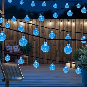 1 PC 20/30 LED ฮาโลวีนพลังงานแสงอาทิตย์คริสตัล Globe String ไฟ 8 โหมดสีม่วง/สีฟ้าสําหรับ Home Garden Patio YARD Decor