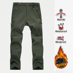 Mens Waterproof Hiking Pants Outdoor Fleece Lined Snow Ski Pants Winter Softshell Snowboard Pants