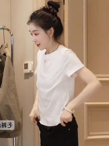 Oajer Flagship Store Pure White Loose Short Sleeve T-Shirt Womens Casual Style Summer Season round Neck Regular Length