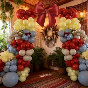 144Pcs Princess Balloon Garland Arch Kit Burgundy Blue Yellow Sand White Latex Balloons Suitable for Spring Afternoon Tea Parties Girls Birthday Parties Bachelorette Parties Baby Shower Parties Fairy Tale Princess Themed Party Decorations