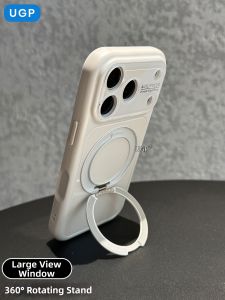 UGP | Elegant Popular Minimalist White Liquid Silicone Phone Case With Rotating Stand Full Protection