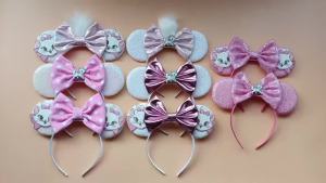 Kawaii Disney Mickey Mouse Ears Headbands For Girls Marie Cat Hairbands Headwear Adults Women Sequined 5" Bows Hair Accessories