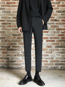 Slim Fit Nine-Tenths Summer New Mens Pants Thin Korean Version Fashion Small West Pants Straight Leg Pants Button Closure