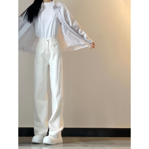 High Waist Wide Leg Pants Womens Loose Fit Long Straight Cut Jeans Floor Length Trousers Comfortable Stretch Denim Skinnies