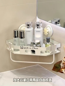 ชั้นวางของในห้องน้ํา ที่วางของเข้ามุมสามเเหลียม ไม่ต้องเจาะผนัง ชั้นวางของในห้องครัว