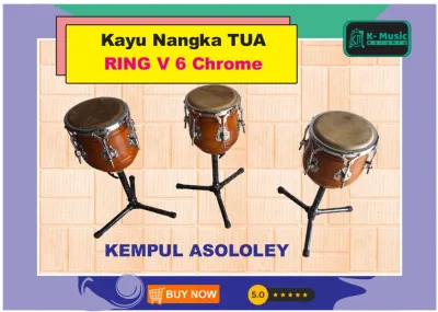 Kendang Kempul Asololey ring V6 chrome Kayu nangka tua stand portable