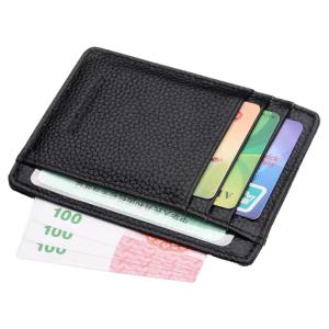Slim Compact Card Holder Genuine Leather Feel