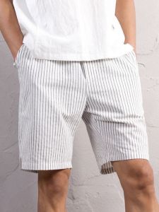 Summer Casual Cotton Lin Mens Loose Fit Straight Leg Pants Breathable Comfortable Vintage Style Five-Quarter Length Shorts